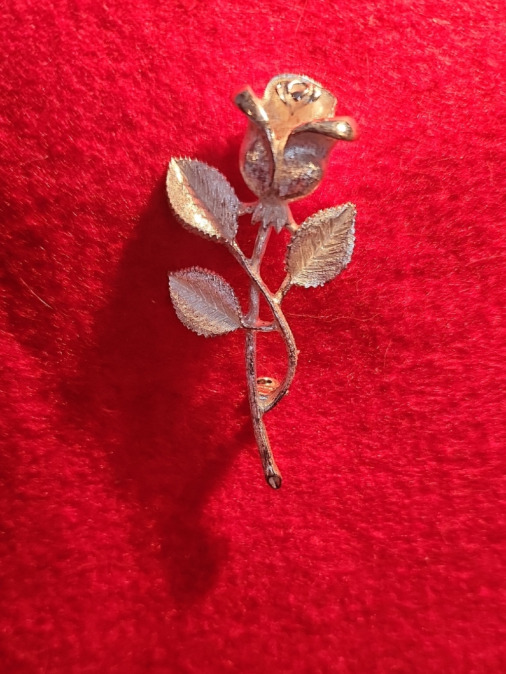 Gold Rose Stem Brooch - Elegant Floral Pin